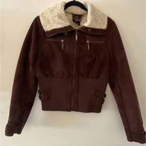 Vintage NYC Burgundy Faux Shearling Faux Suede Zip Up Jacket Women's Size Medium
